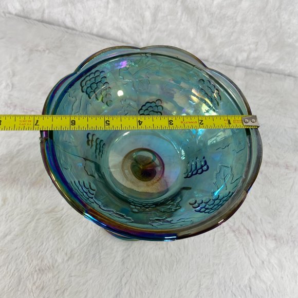 Vintage Indiana Glass Iridescent Blue Harvest Grapes 1960's carnival glass dish - Picture 8 of 9